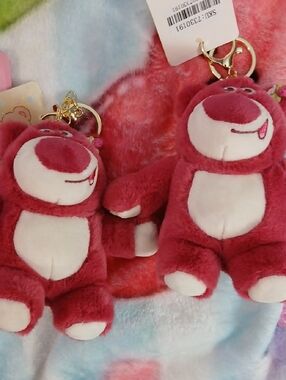 Plush Bear Keychain Pair in Deep Rose and Cream
